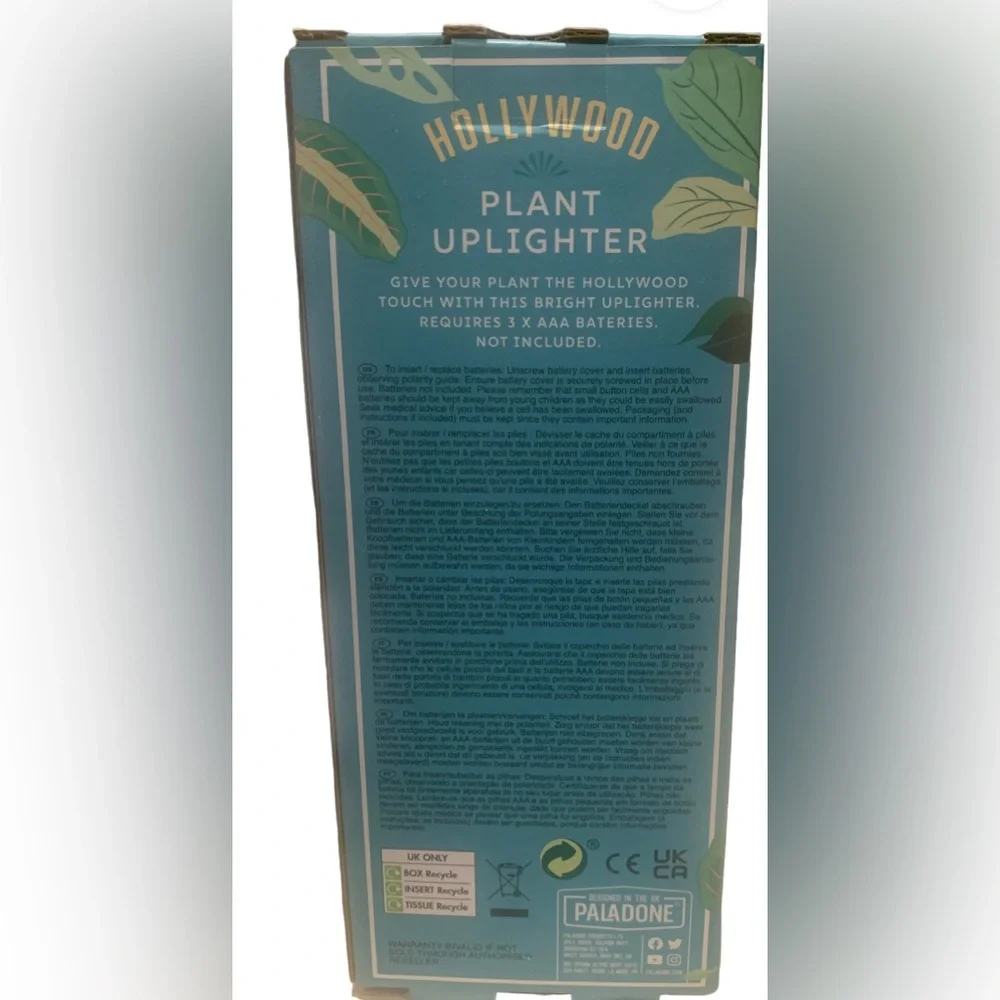 Paladone Hollywood Plant Uplighter Accent Lighting Adjustable Battery Operated
